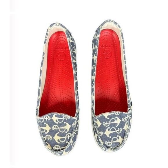 Crocs Melbourne II Short Vamp Slip On Loafers Nautical Anchor Navy Shoes W10 NEW - Picture 3 of 9